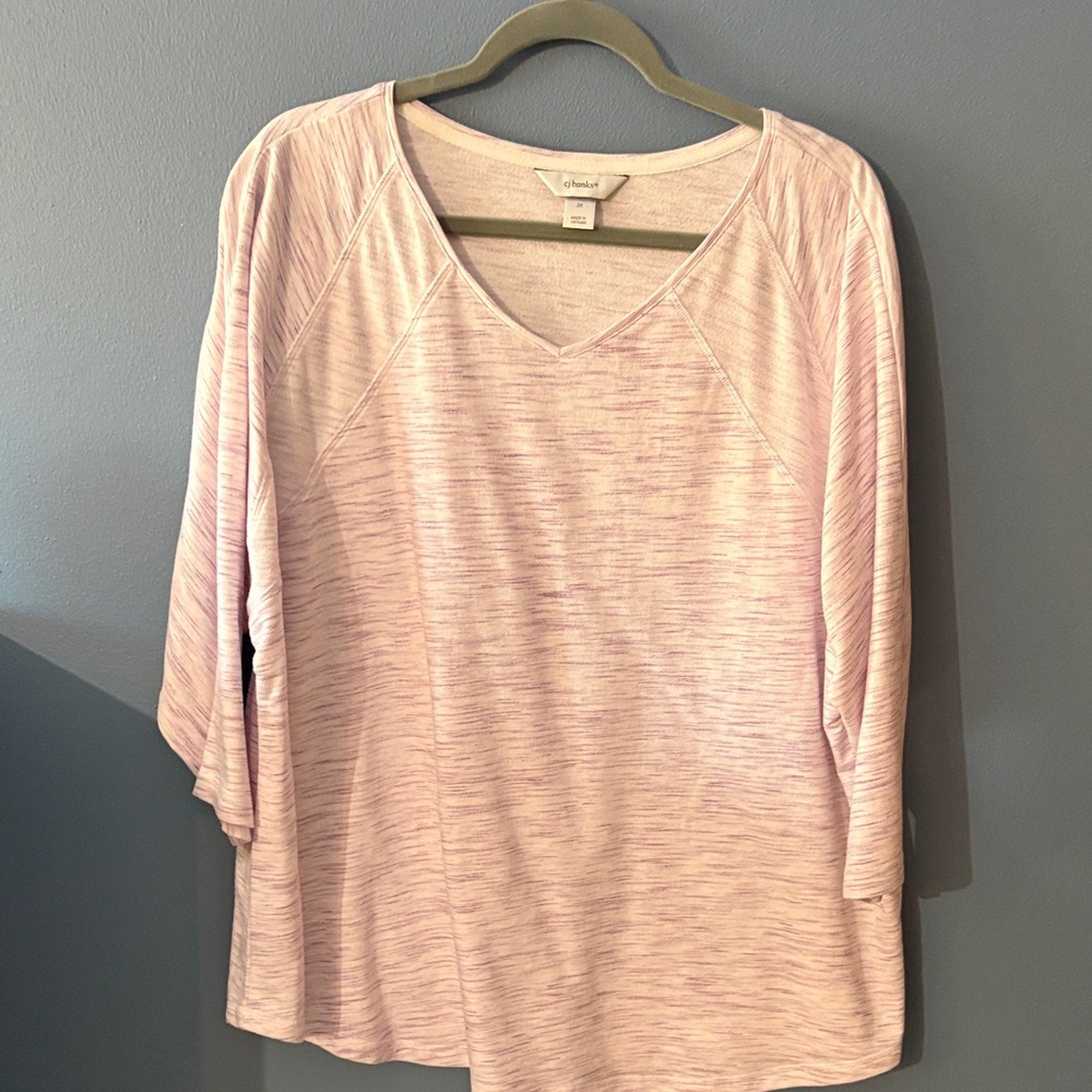 CJ Banks Lavender & white 3/4 Sleeve Pattern Top